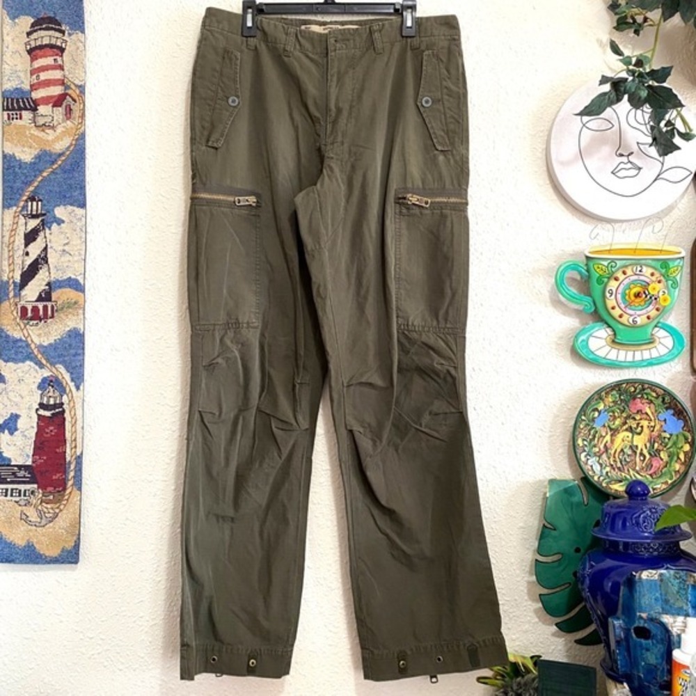 Vintage EXPRESS Men Olive Green Cargo Pants Zipped Pockets‎ 34W 34L snaps